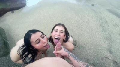 Threesome on the Beach - Fucking and Sucking Big Dick - Katty Blake