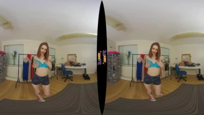 Redhead Teen Model tries on Clothes in Studio Changing Room (VR 180 3D)