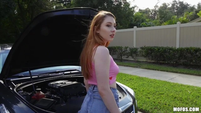 MOFOS - Redhead Arietta Adams Car Breaks Down. Big Cock comes to the Rescue