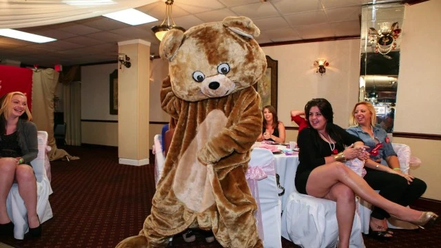 DANCING BEAR - Bachelorette Whore and her Besties Lined up for Buffet of Male Stripper Sausage #CFNM