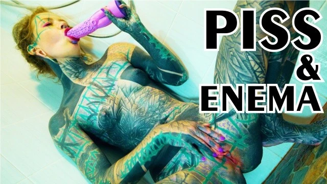 Heavily TATTOO Model ANAL Masturbation in Shower - Clean Asshole, Enema Fetish, Anal Gape, PISS