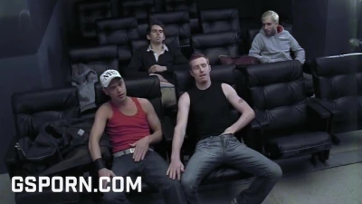 Nice Orgy in the Montreal Cinema with 4 Hot Guys Fucking Hard their Assholes